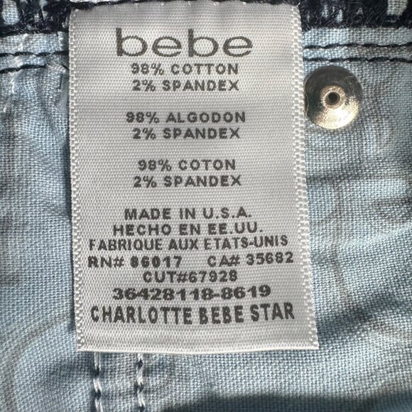 VTG Bebe Charlotte Star Flare Jeans Y2K Rhinestone Size 27 Dark Wash Low Rise - Picture 12 of 13
